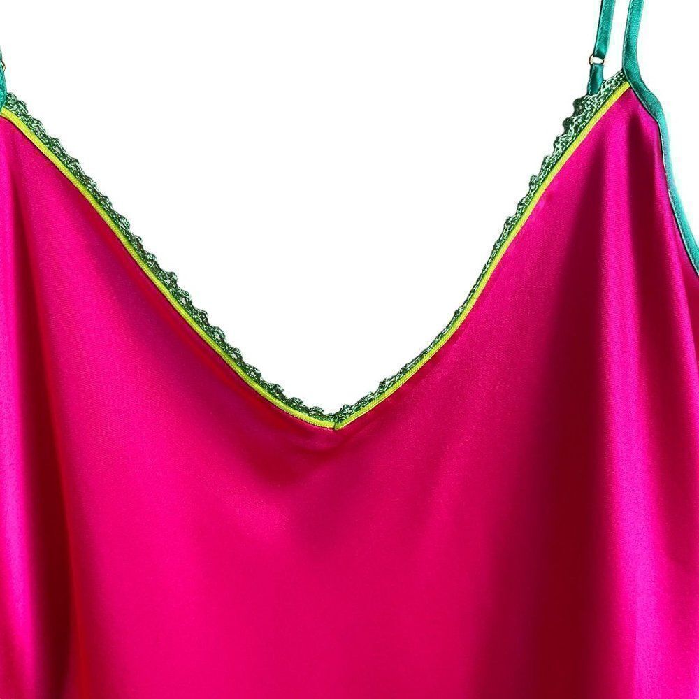 NWT Dannijo Acid Pink Lace-Trim Mini Slip Dress, Silk, Size Small - Picture 8 of 14